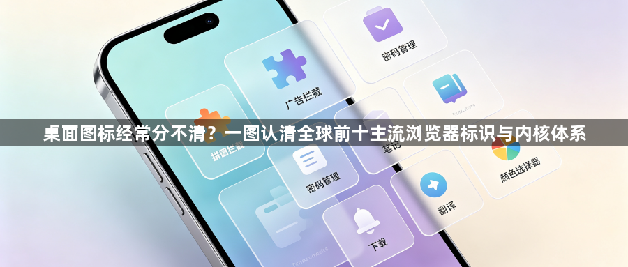 桌面图标经常分不清?一图认清全球前十主流浏览器标识与内核体系1
